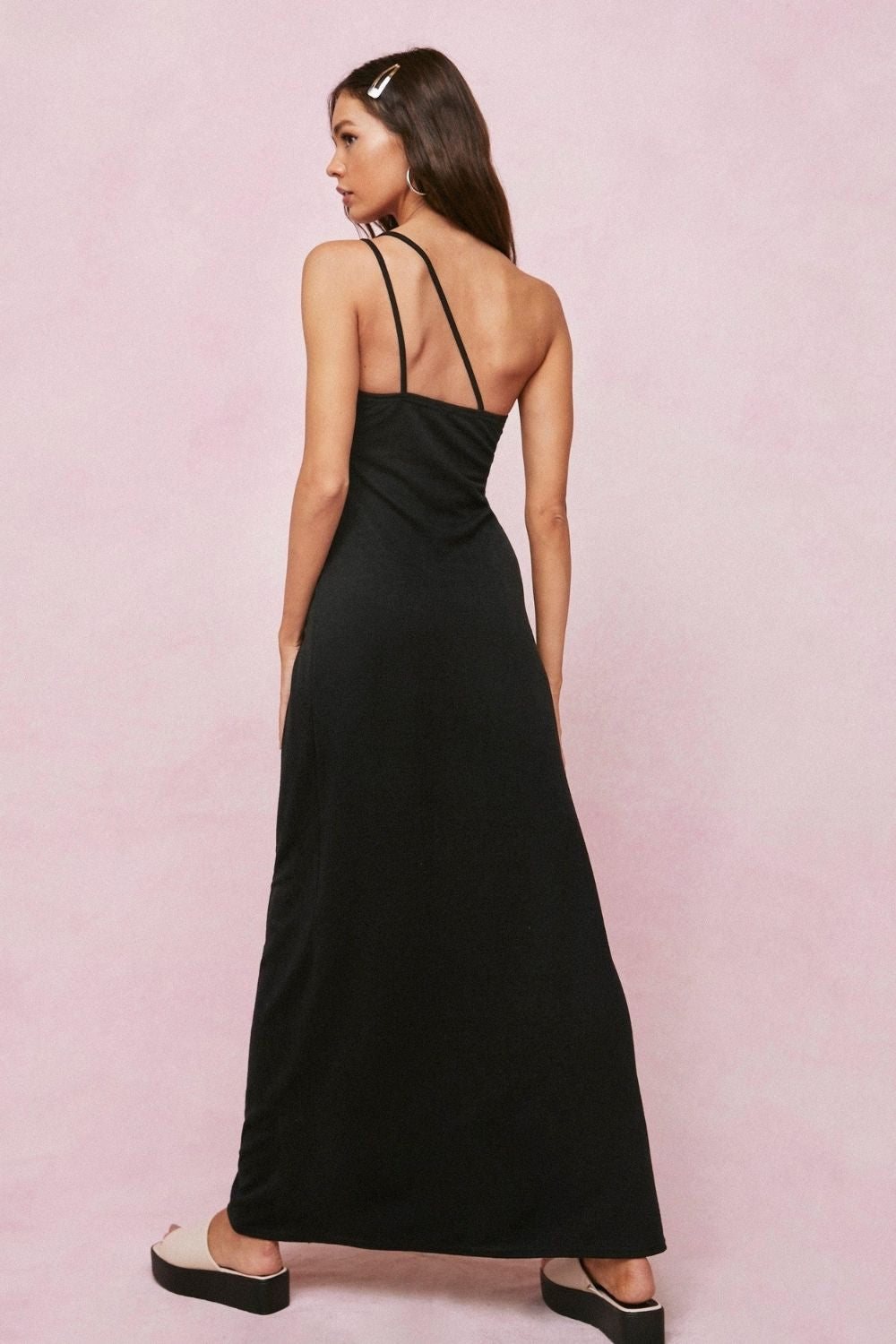 Double Strap One Shoulder Maxi Slip Dress