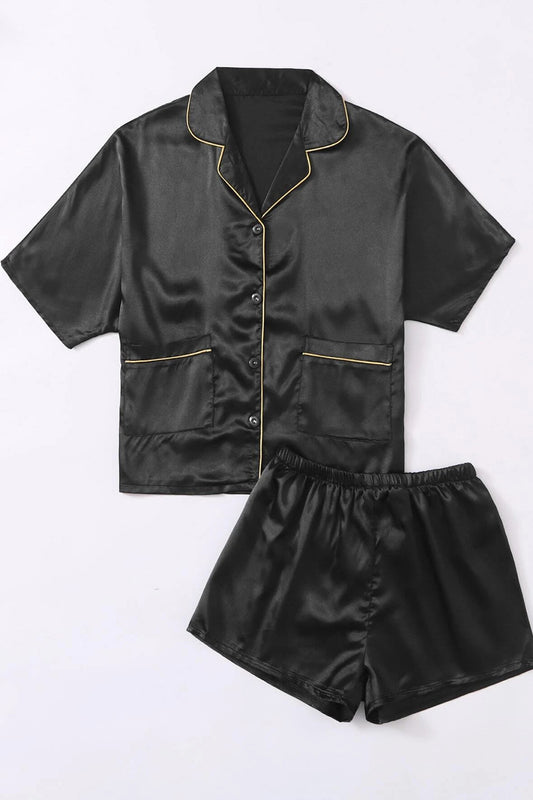 Dual pocket satin PJ set