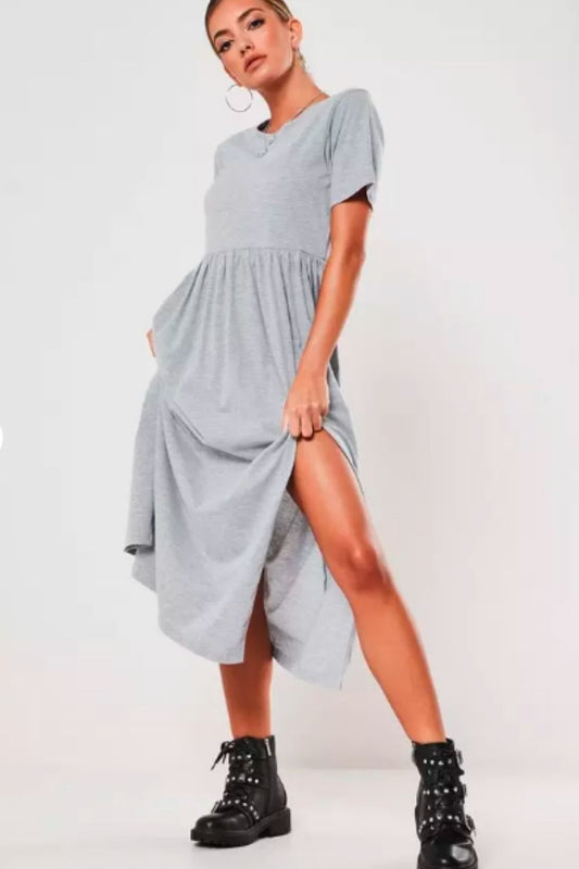 Grey Midi Smock Dress