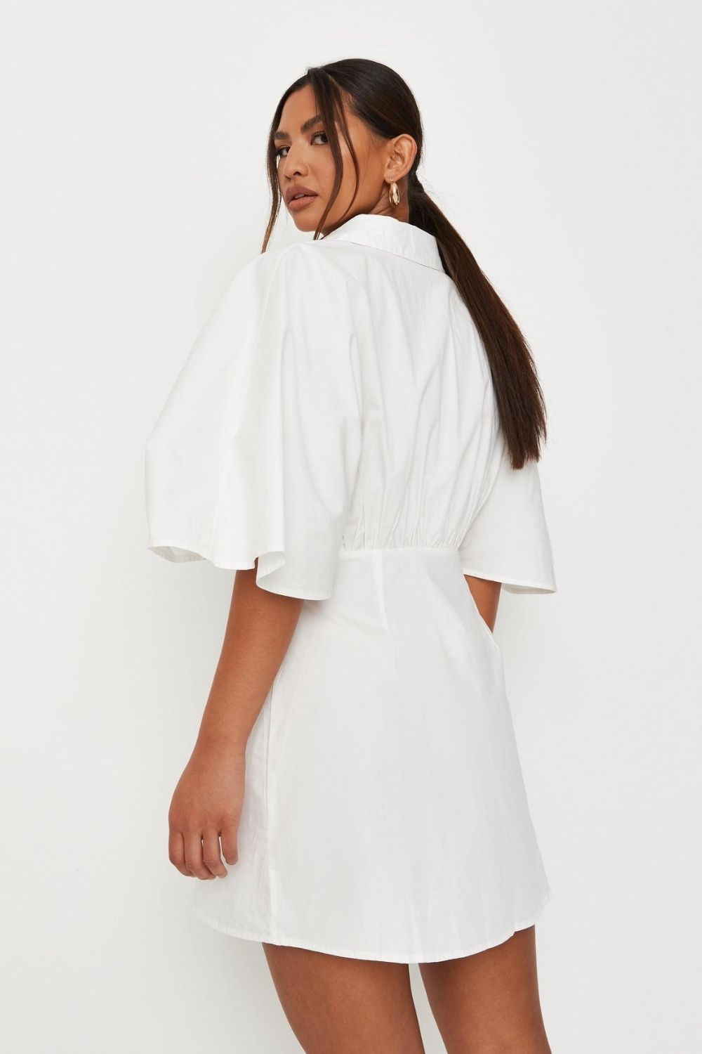 Kimono Sleeve Button Open Front white Dress