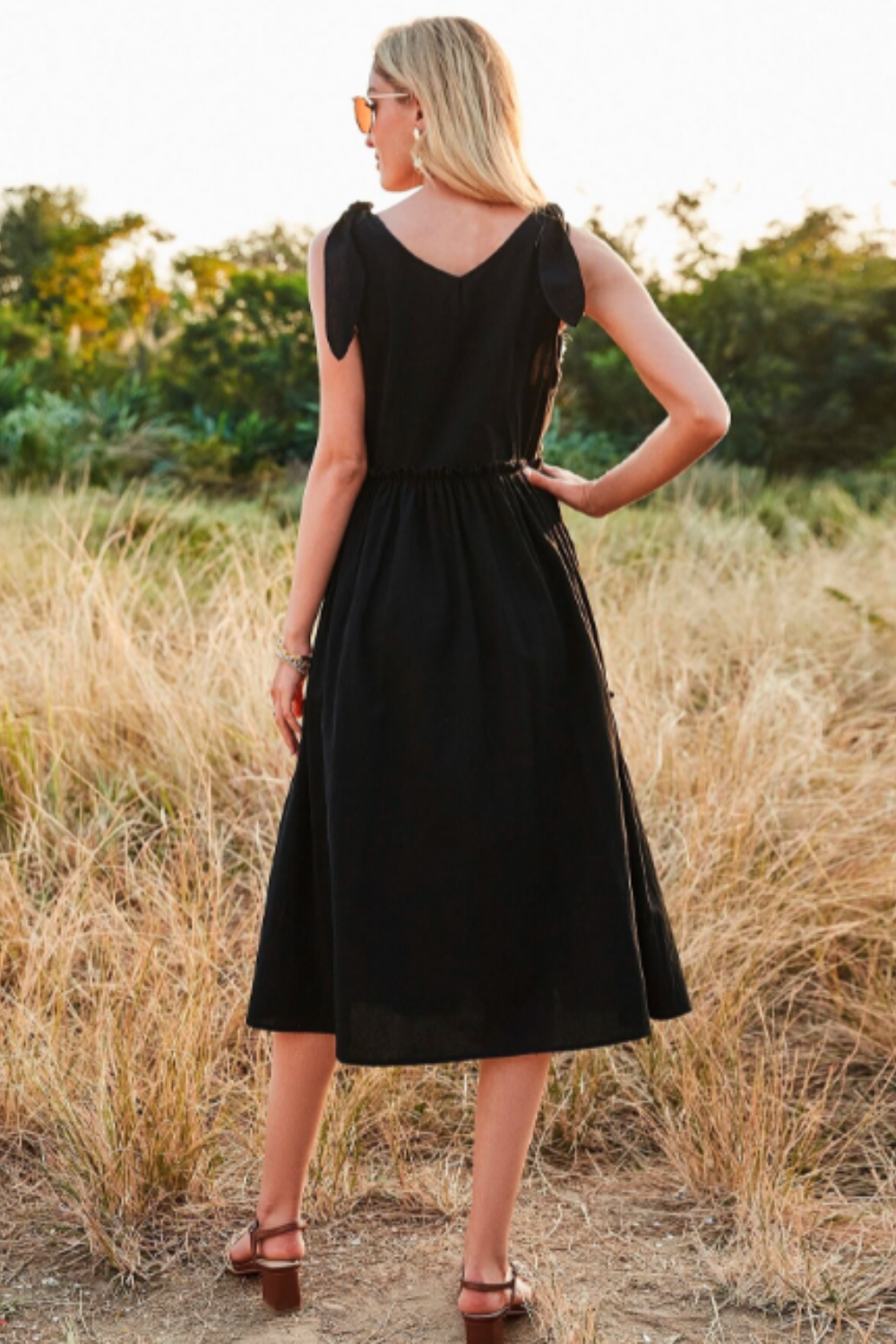 Knotted Shoulder Tiered Midi