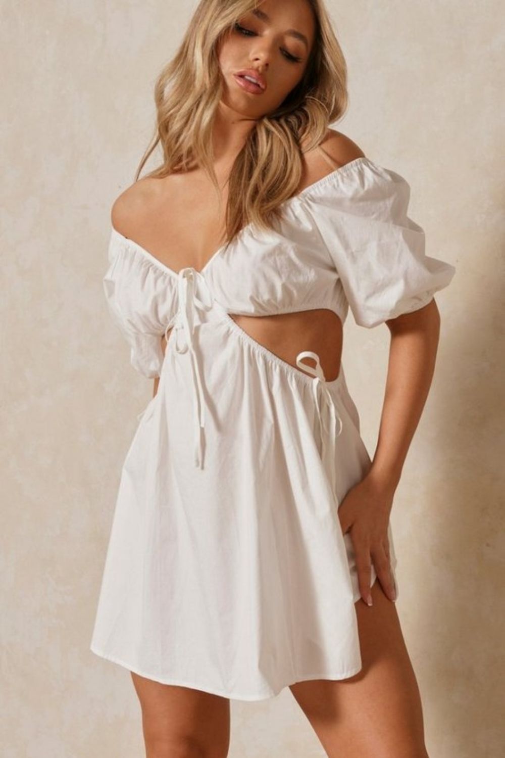 White Off Shoulder Fit and Flare Dress