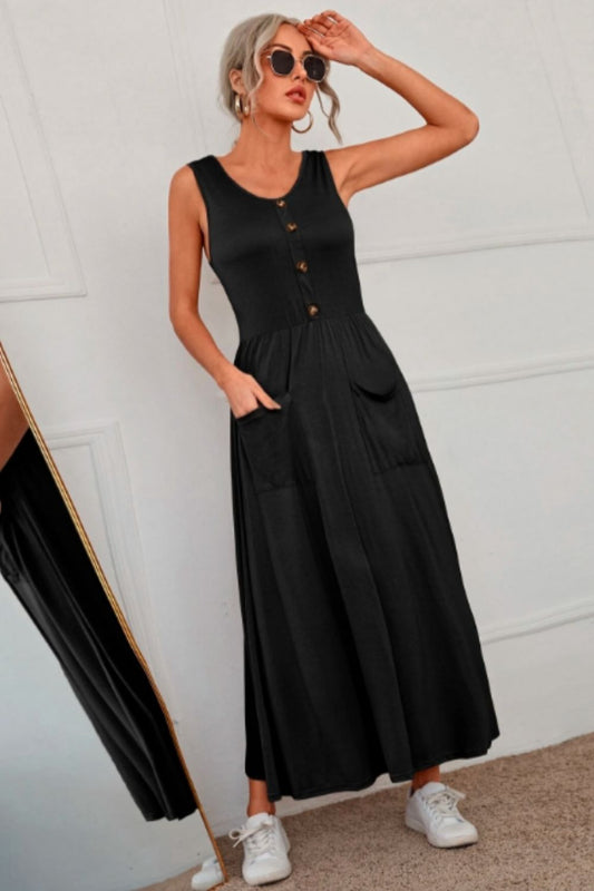 Patch Pocket Button Down Maxi Dress
