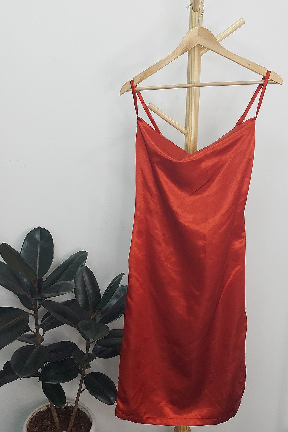 Satin Thigh Slit Cami Dress Red