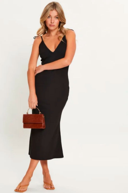Plunge Neck Knot Strap Midi Dress