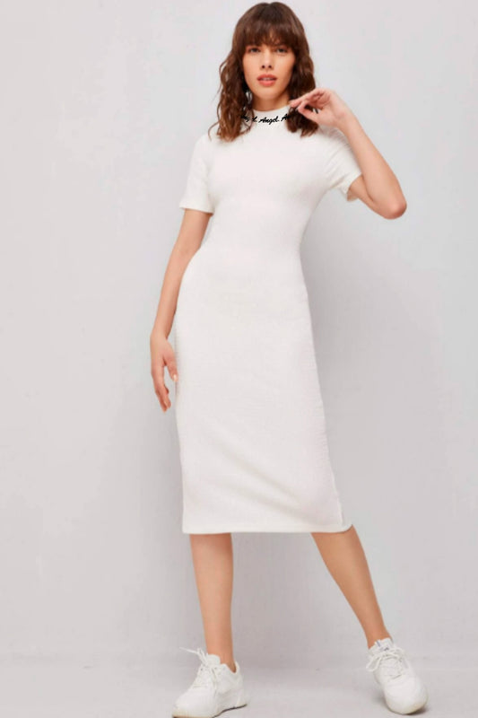 Printed White Bodycon Midi Dress