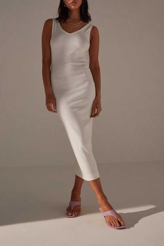 Re_styld white rib strappy midaxi dress