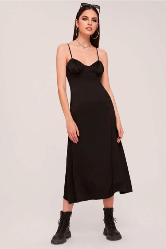 Ruched Bust Satin Cami Dress