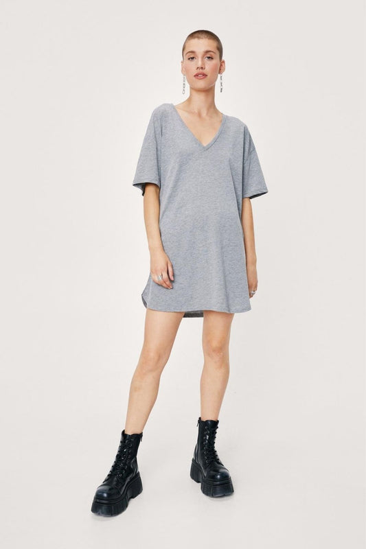 Slouchy V Neck Mini T-Shirt Dress