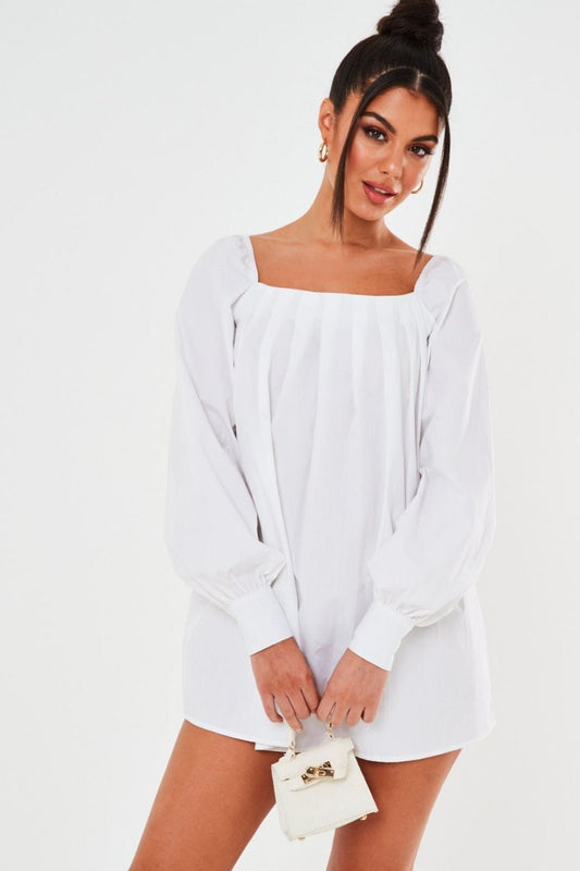 White Square Neck Mini Dress
