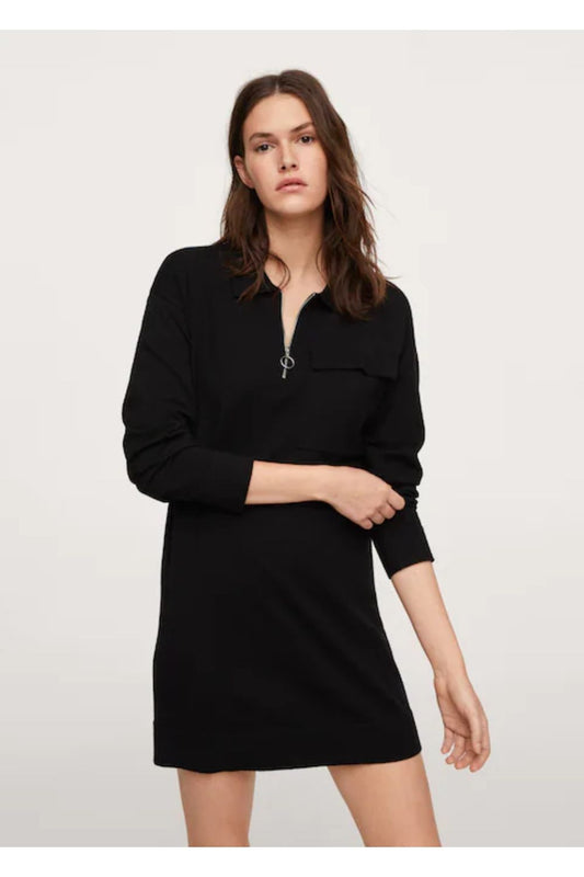 Black Zipper Neck Dress