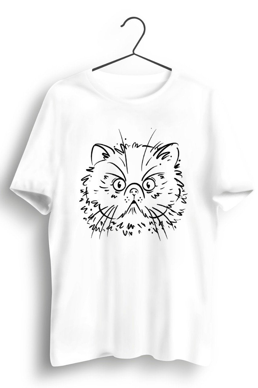 Persian Cat Graphic Printed White Tshirt